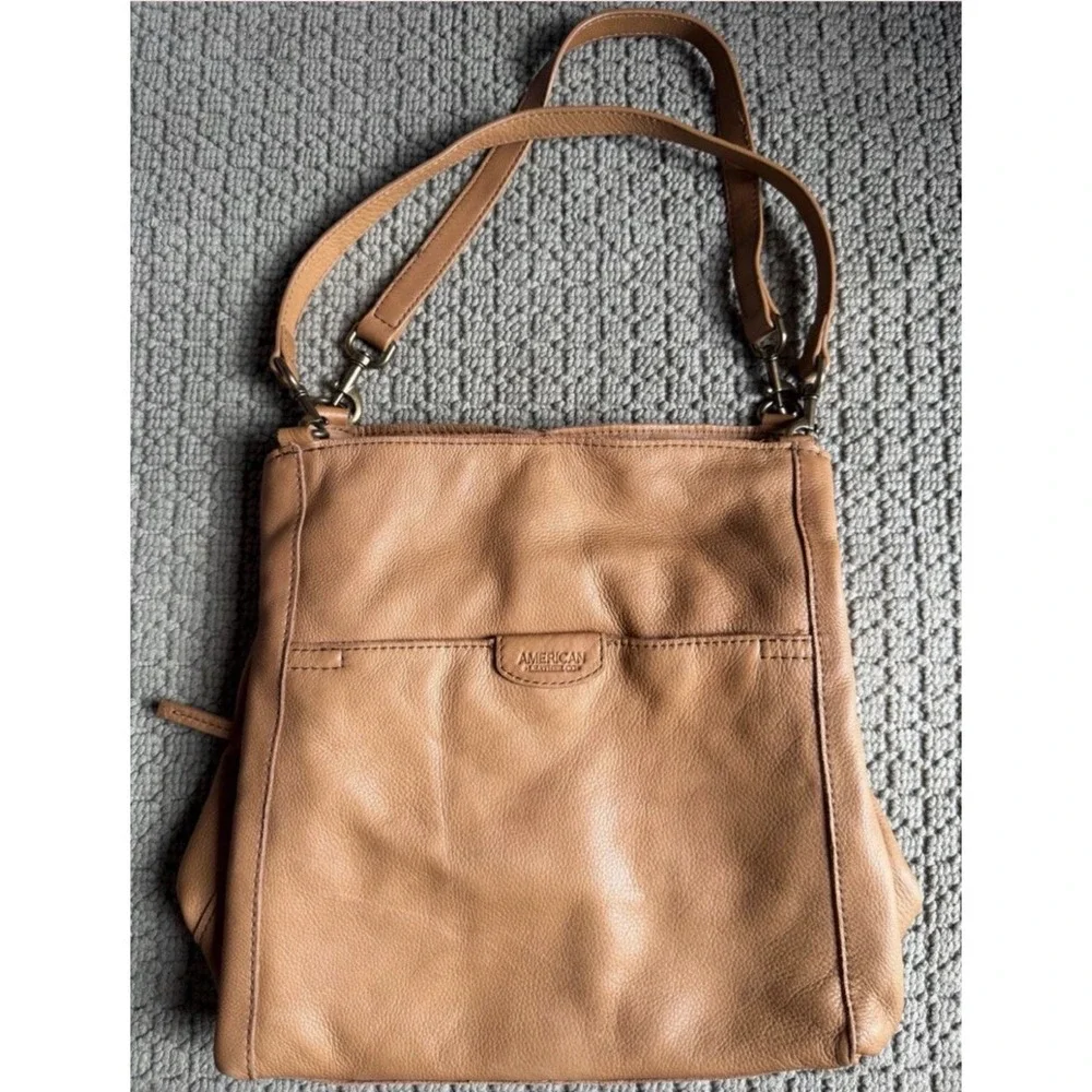 American Leather Co Genuine Leather Hobo Tote Bag Tan Dual Strap Shoulder Purse